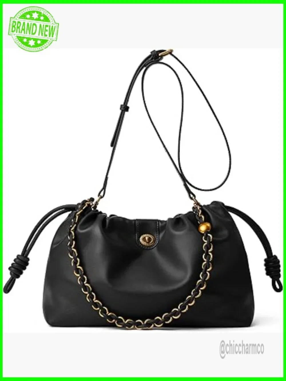 Vegan PU Bucket Hobo Purse with Detachable Straps, 12x8x4 Inches
